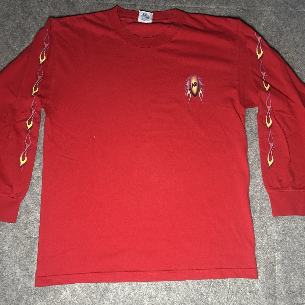 Vtg K2 Men's Large Red Surf Long Sleeve Flame Shirt Y2k